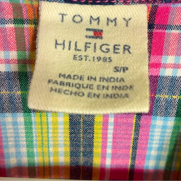 TOMMY HILFIGER Plaid W/Gold Metallic Thread~Cap Sleeves~Elastic Back Waist Sz SP - Picture 4 of 5